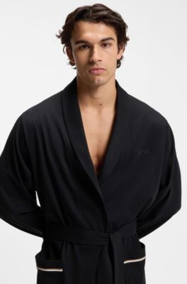 Morgenmantel aus Baumwoll-Jersey mit Logo-Stickerei, Schwarz