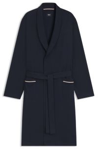 Dressing gown in cotton jersey with embroidered logo, Dark Blue