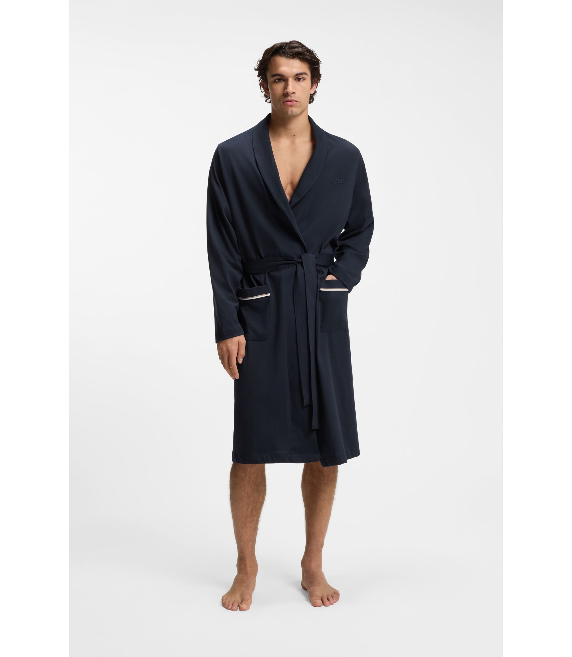 Morgenmantel aus Baumwoll-Jersey mit Logo-Stickerei