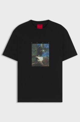 Cotton-jersey T-shirt with ballerina artwork, Black