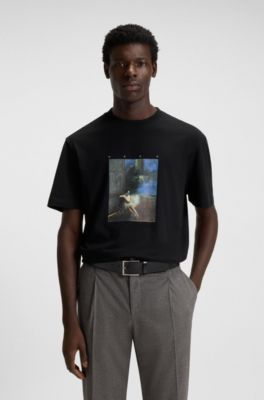Cotton-jersey T-shirt with ballerina artwork, Black