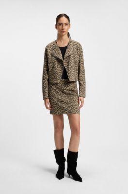 Mini skirt in cotton-blend leopard jacquard, Patterned