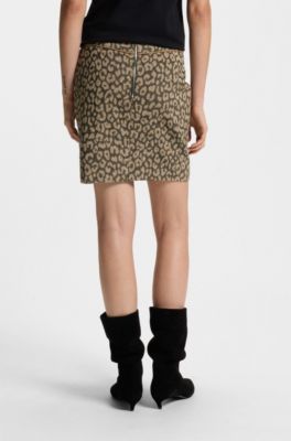 Jupe courte en coton m&eacute;lang&eacute; avec motif l&eacute;opard en jacquard, Fantaisie