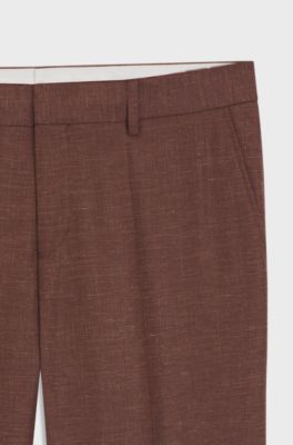 Slim-fit trousers in patterned stretch fabric, Brown