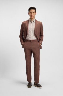 Slim-fit trousers in patterned stretch fabric, Brown