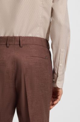 Slim-fit trousers in patterned stretch fabric, Brown