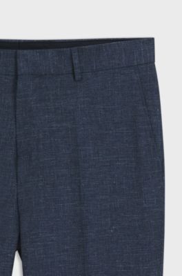 Slim-fit trousers in patterned stretch fabric, Dark Blue