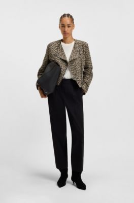Cropped biker jacket in cotton-blend leopard jacquard, Patterned