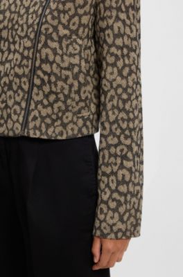 Cropped biker jacket in cotton-blend leopard jacquard, Patterned