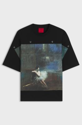 T-shirt oversize in cotone con stampa ballerina, Black