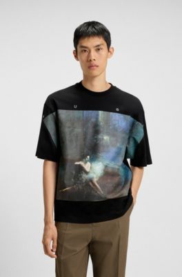 T-shirt oversize in cotone con stampa ballerina, Black