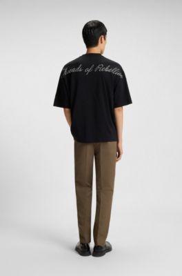T-shirt oversize in cotone con stampa ballerina, Black