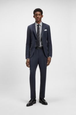 Slim-fit shirt in printed Italian-made cotton poplin, Patterned Dark Blue