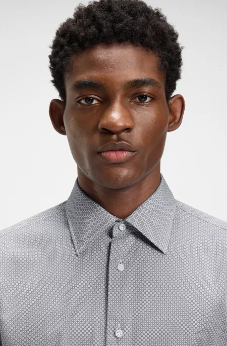 Slim-fit shirt in printed Italian-made cotton poplin