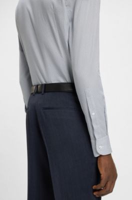 Slim-fit shirt in printed Italian-made cotton poplin, Dark Blue