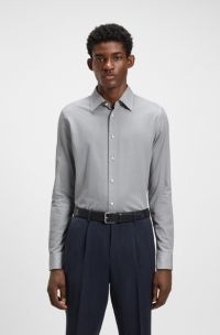 Slim-fit shirt in printed Italian-made cotton poplin, Dark Blue