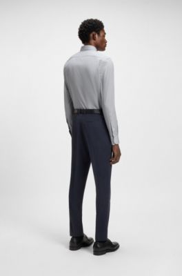 Slim-fit shirt in printed Italian-made cotton poplin, Dark Blue