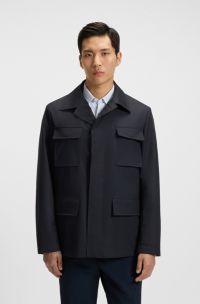Water-repellent coat in stretch wool, Dark Blue