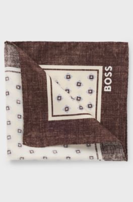 Pocket square with print and logo, White Patterned