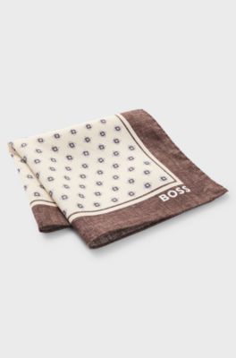 Pocket square with print and logo, White Patterned