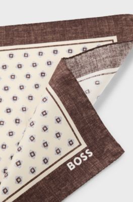Pocket square with print and logo, White Patterned