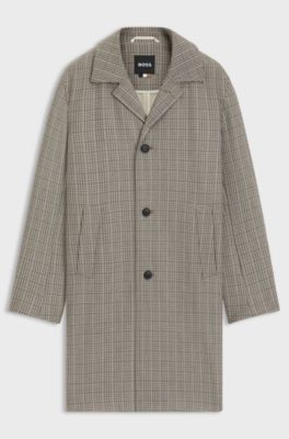 Classic-fit coat with check pattern, Beige Patterned