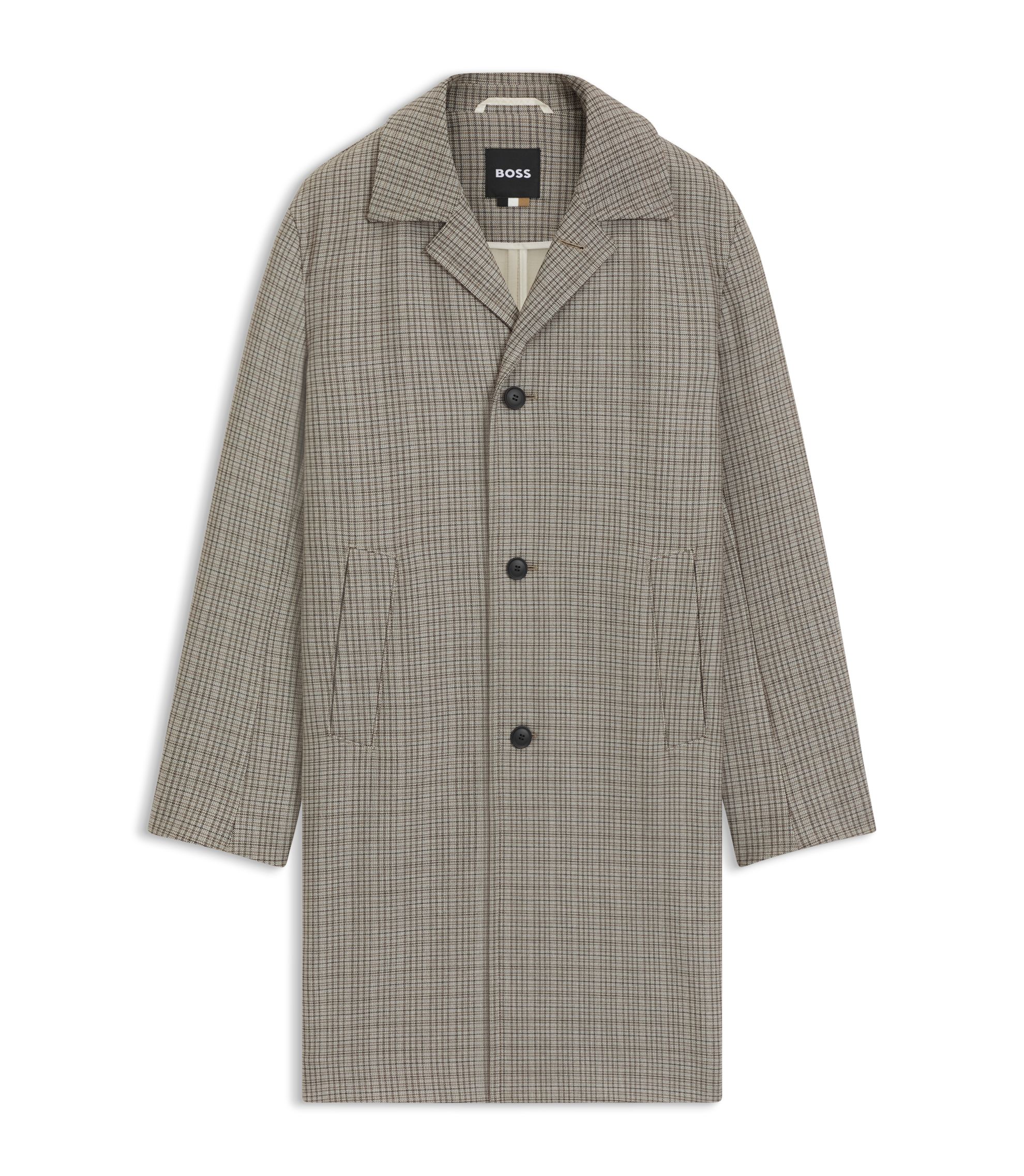 BOSS - Classic-fit coat with check pattern - Beige Patterned
