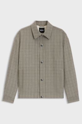 Relaxed-fit overshirt in checked stretch fabric, Beige Patterned