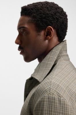 Relaxed-fit overshirt van geruit stretchmateriaal, Beige met dessin