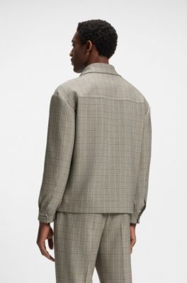 Relaxed-fit overshirt in checked stretch fabric, Beige Patterned