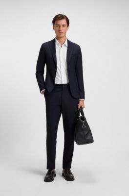 Slim-fit jacket in machine-washable stretch fabric, Dark Blue