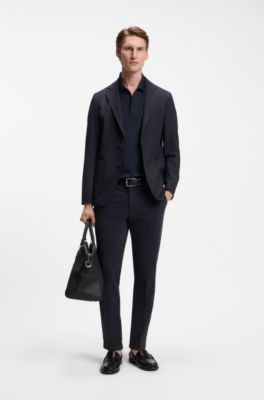 Slim-fit jacket in machine-washable stretch fabric, Dark Blue