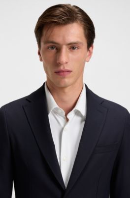 Slim-fit jacket in machine-washable stretch fabric, Dark Blue