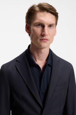 Slim-fit jacket in machine-washable stretch fabric, Dark Blue