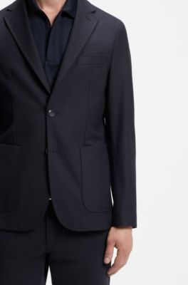 Slim fit jakke i stof med str&aelig;k, der kan maskinvaskes, M&oslash;rkebl&aring;