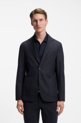 Slim-Fit Sakko aus waschmaschinenfestem Stretch-Gewebe, Dunkelblau