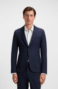 Veste Slim en tissu stretch lavable en machine, Bleu foncé