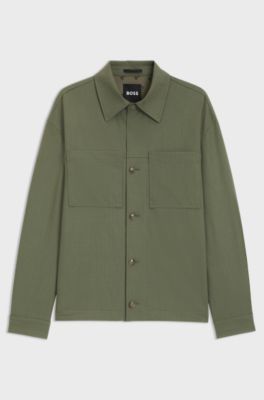 Relaxed-fit overshirt in machine-washable performance-stretch fabric, Olive
