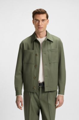 Relaxed-fit overshirt van machinewasbaar hoogwaardig stretchmateriaal, Olijf