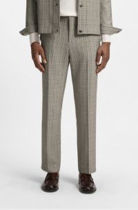 Relaxed-fit trousers in checked stretch fabric, Beige Patterned