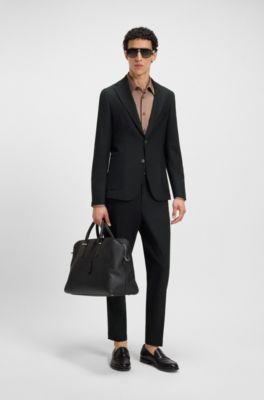 Tapered-fit trousers in machine-washable stretch fabric, Black