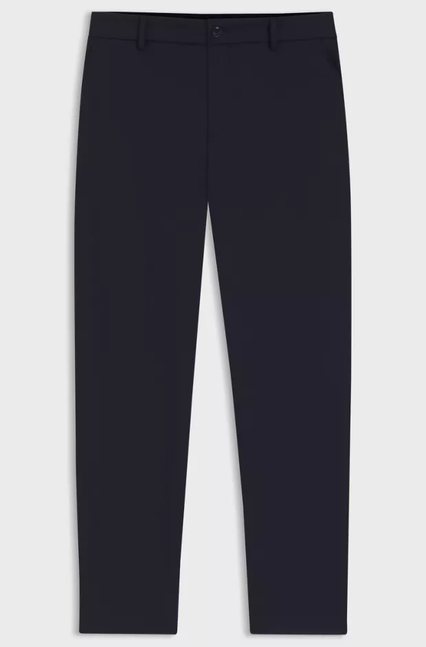 Tapered-fit trousers in machine-washable stretch fabric, Dark Blue