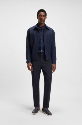 Pantalon Tapered en tissu stretch lavable en machine, Bleu fonc&eacute;