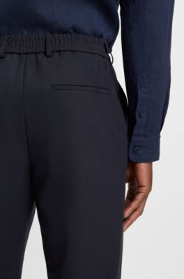 Tapered-fit trousers in machine-washable stretch fabric, Dark Blue