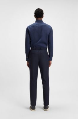 Tapered-fit trousers in machine-washable stretch fabric, Dark Blue