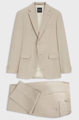 Regular-fit suit in micro-patterned virgin wool, Natural