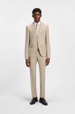 Regular-fit suit in micro-patterned virgin wool, Natural