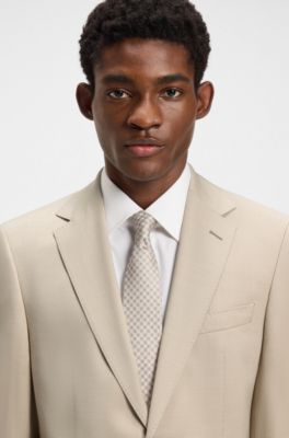 Regular-fit suit in micro-patterned virgin wool, Natural