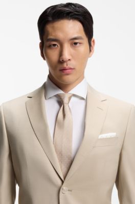 Regular-fit suit in micro-patterned virgin wool, Natural