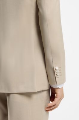 Regular-fit suit in micro-patterned virgin wool, Natural